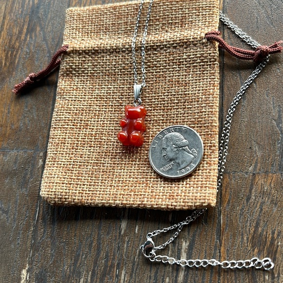 Carnelian Gummy Bear Necklace Carnelian Necklace Y2K Crystal Necklace - Picture 2 of 3